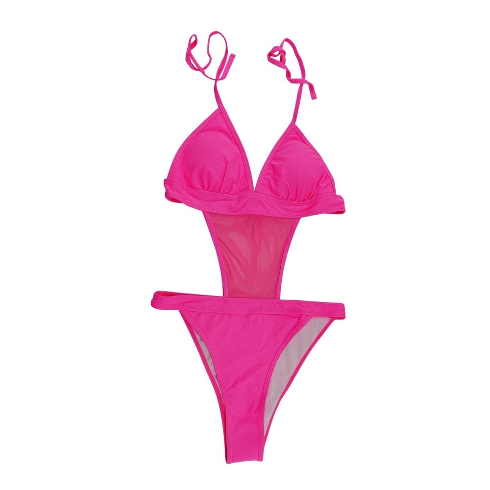 Hot Pink Mesh Monokini Cutout Swimsuit Bikini‎ One Piece NWOT Unbranded